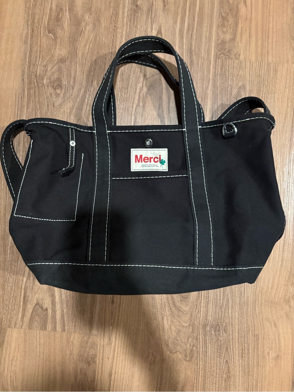 Erewhon x Merci Black Canvas Tote Bag with Contrast Stitching